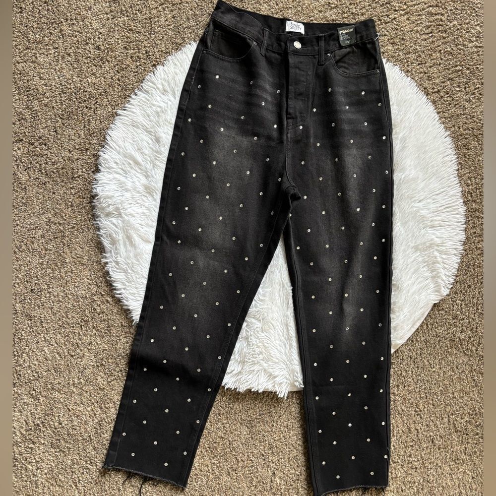 Simple Society Jeans Rhinestone Straight‎ Super Hi Rise New Button Fly Size 5/27